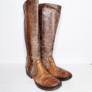 Born Two Tone Leather Brown Tan Mid Calf Riding Boots Size 9 Women’s